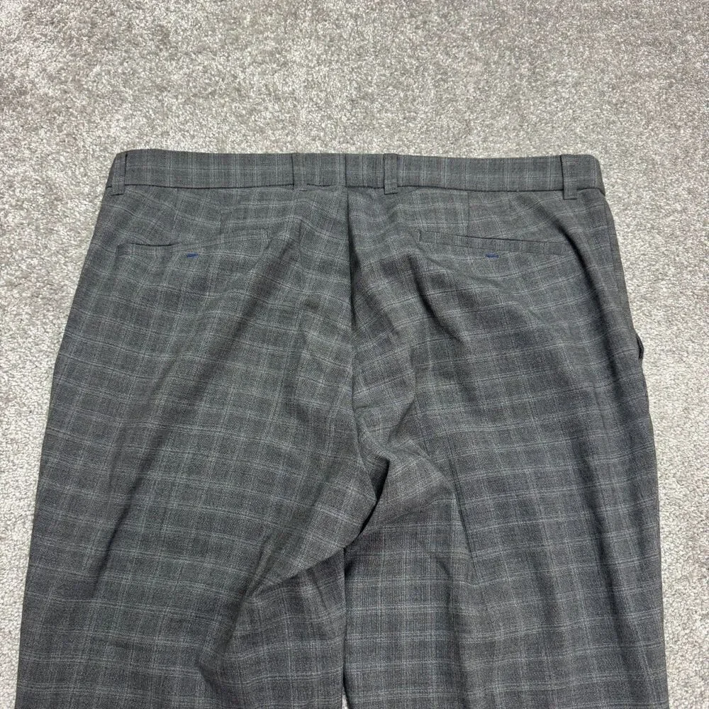 Sunwill Modern Dress Pants Mens 38L Gray Plaid Wool Blend Straight Trousers Work